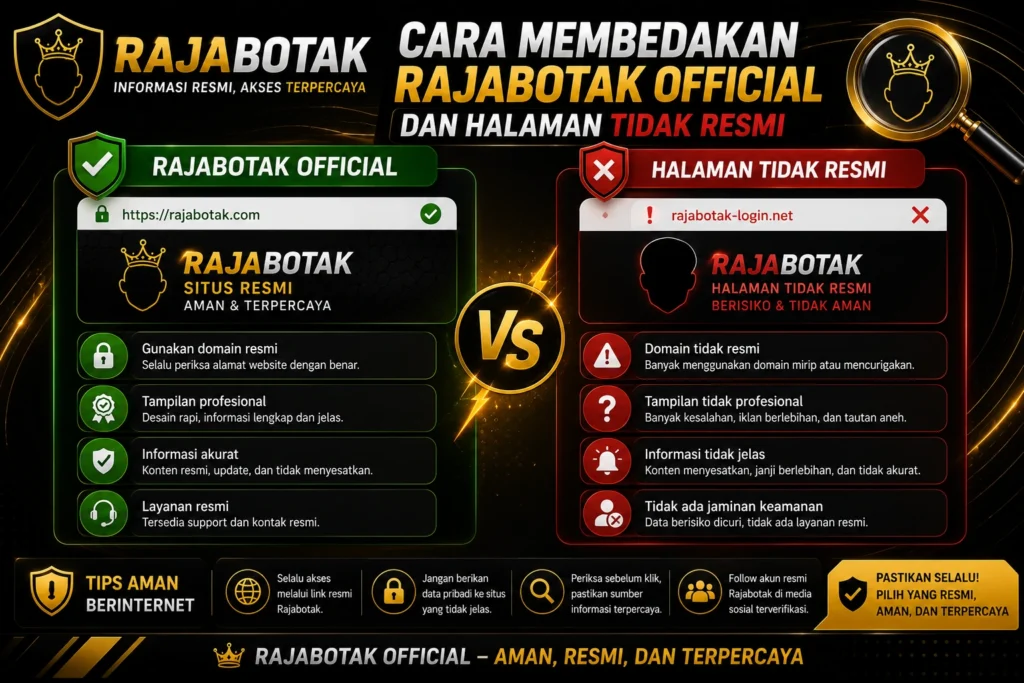 Panduan membedakan Rajabotak Official dan halaman tidak resmi