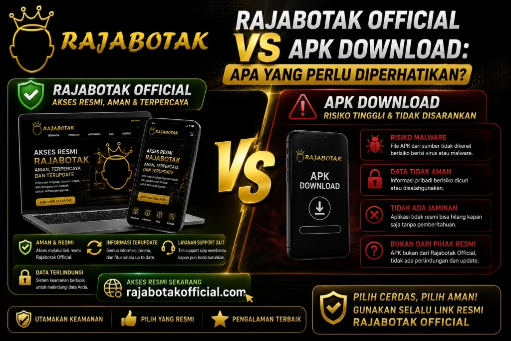 Perbandingan akses Rajabotak Official dan APK download sebelum pengguna memilih jalur yang tepat
