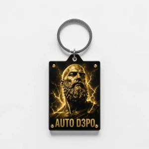 Gantungan kunci Raja Botak bergambar Zeus botak dengan tulisan AUTO D3P0