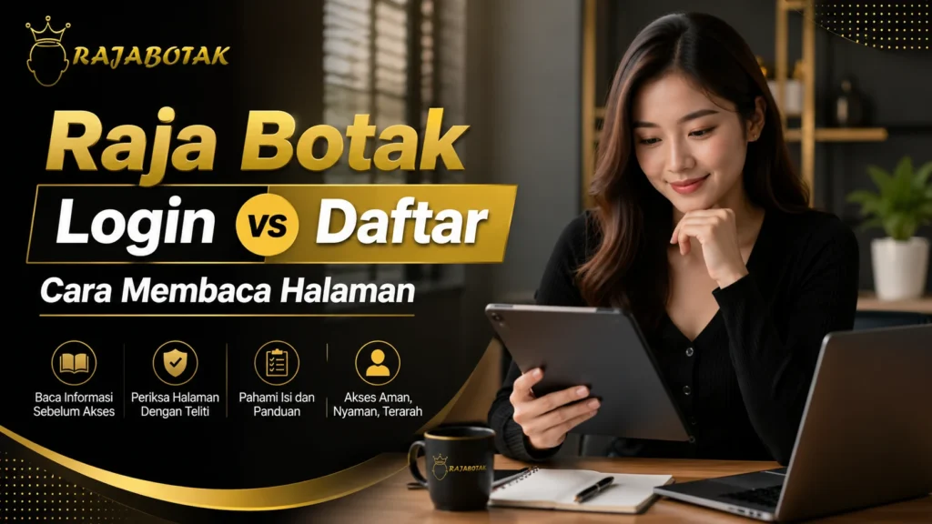 Ilustrasi perbedaan halaman login dan daftar Raja Botak