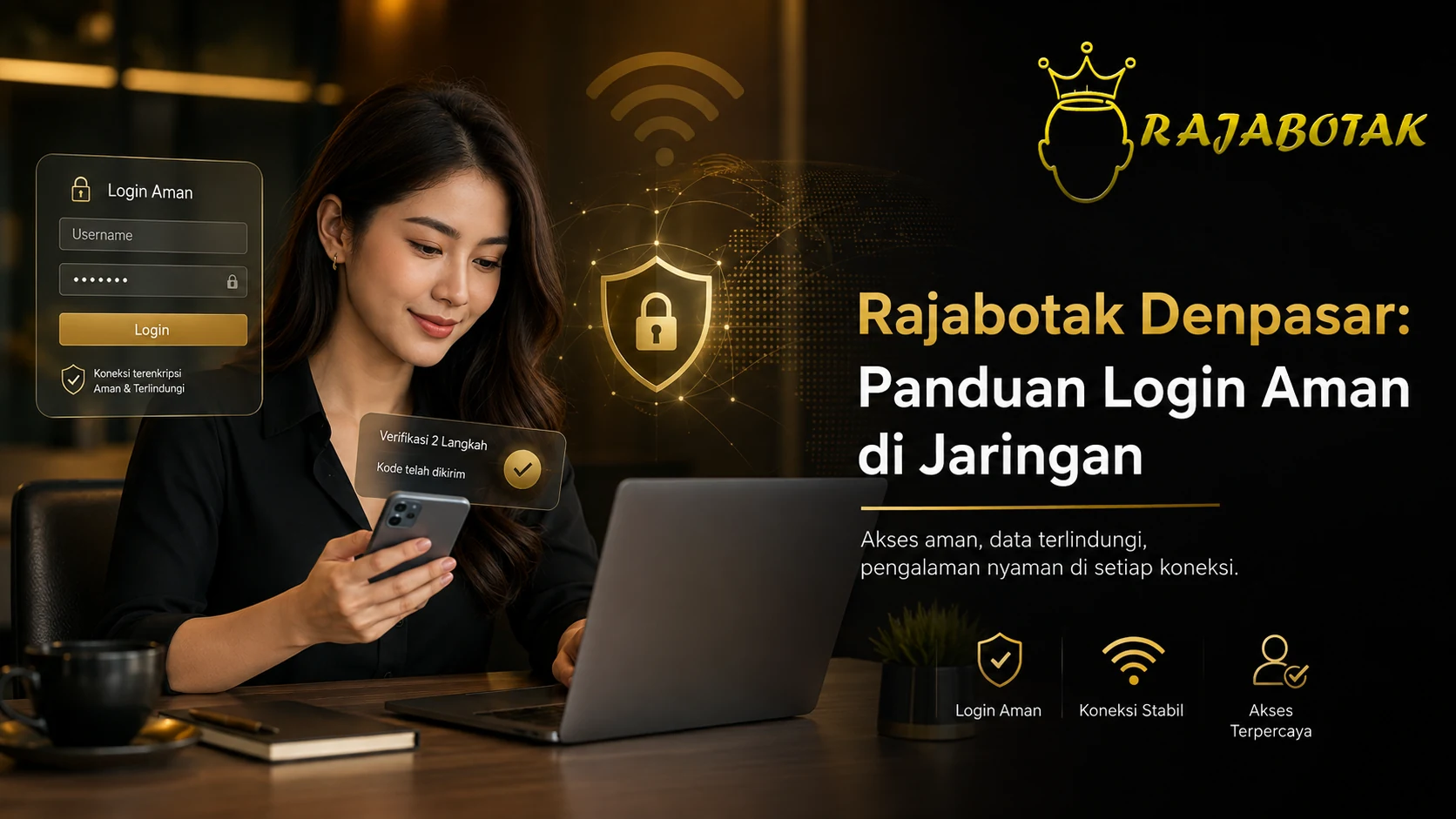 Ilustrasi panduan login aman RajaBotak Denpasar saat menggunakan jaringan publik