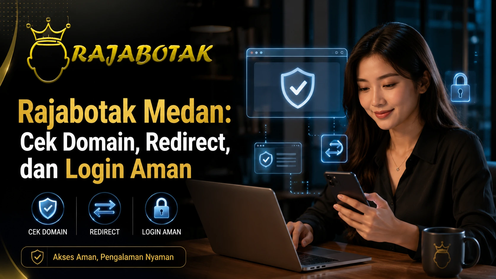 Ilustrasi panduan RajaBotak Medan untuk memeriksa domain, redirect, dan keamanan login