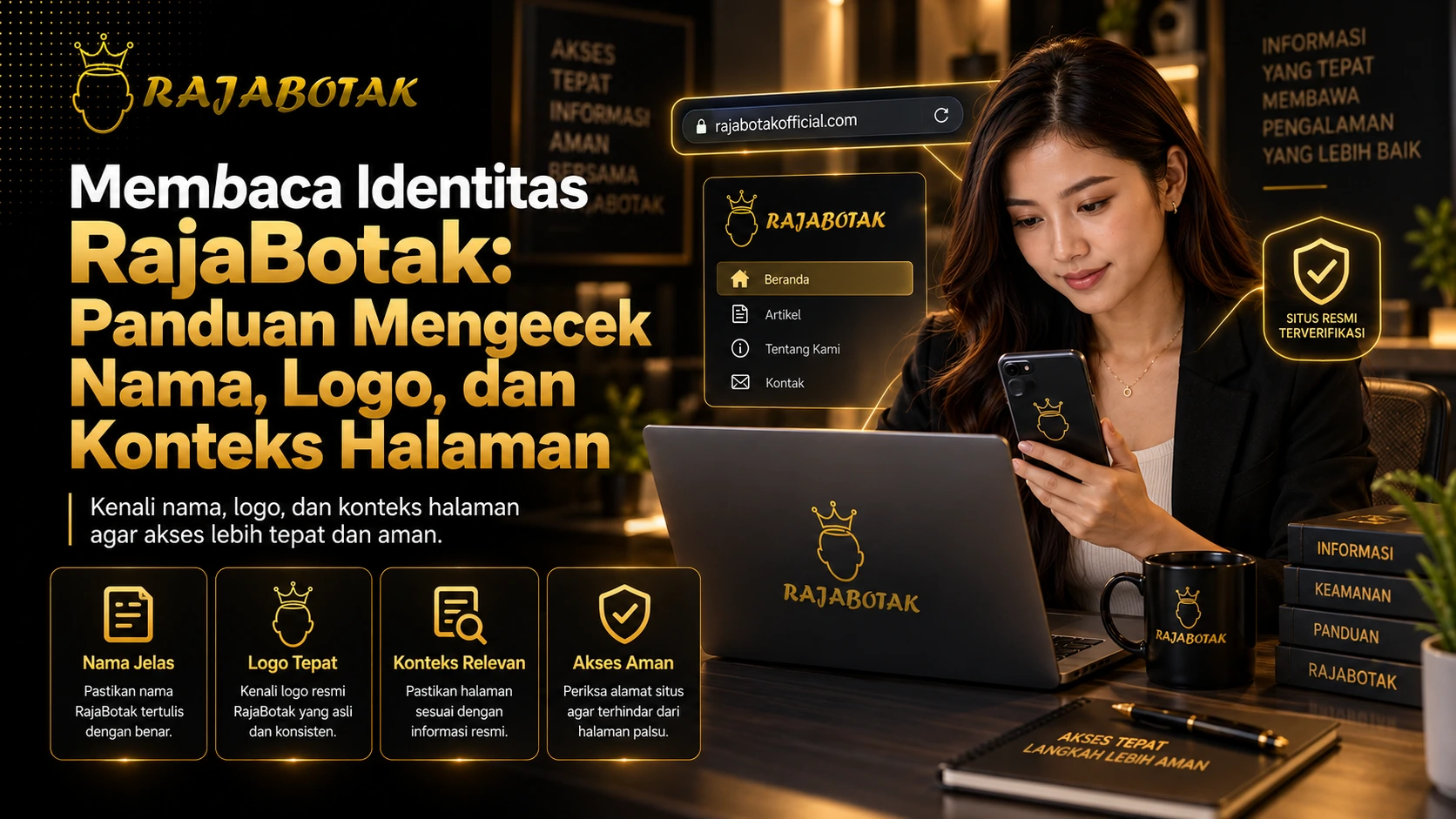 Panduan mengecek identitas RajaBotak melalui nama, logo, dan konteks halaman