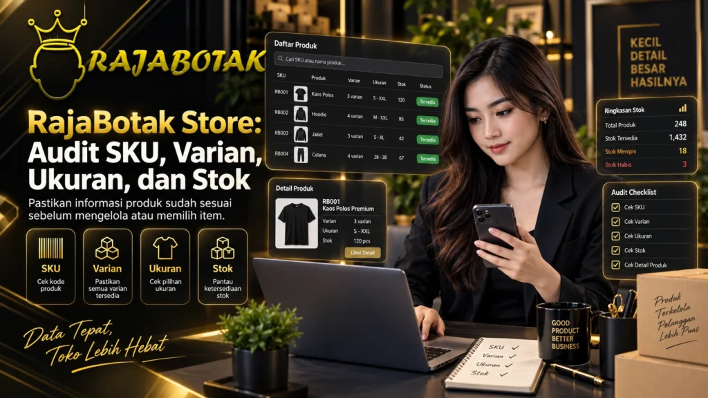 RajaBotak Store audit SKU varian ukuran dan stok